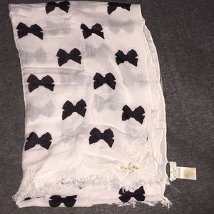 Kate Spade Black/White Bow Fringe Scarf